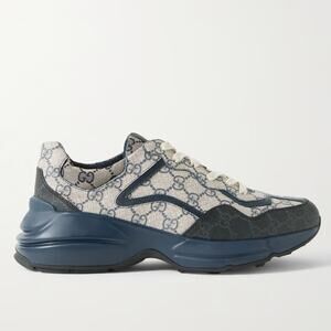 GUCCI Rhyton Leather-Trim Monogram Supreme Coated-Canvas Sneaker Navy Sz 11.5z